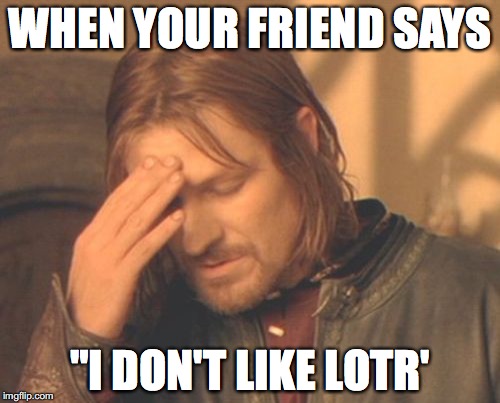 Frustrated Boromir Meme | WHEN YOUR FRIEND SAYS; "I DON'T LIKE LOTR' | image tagged in memes,frustrated boromir | made w/ Imgflip meme maker