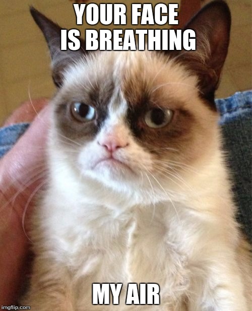 Grumpy Cat Meme | YOUR FACE IS BREATHING; MY AIR | image tagged in memes,grumpy cat | made w/ Imgflip meme maker