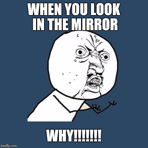 Y U No | WHEN YOU LOOK IN THE MIRROR; WHY!!!!!!! | image tagged in memes,y u no | made w/ Imgflip meme maker