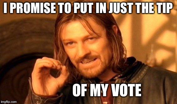 One Does Not Simply Meme | I PROMISE TO PUT IN JUST THE TIP OF MY VOTE | image tagged in memes,one does not simply | made w/ Imgflip meme maker