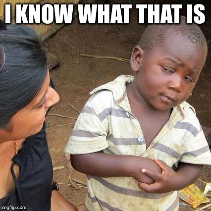 Third World Skeptical Kid Meme | I KNOW WHAT THAT IS | image tagged in memes,third world skeptical kid | made w/ Imgflip meme maker