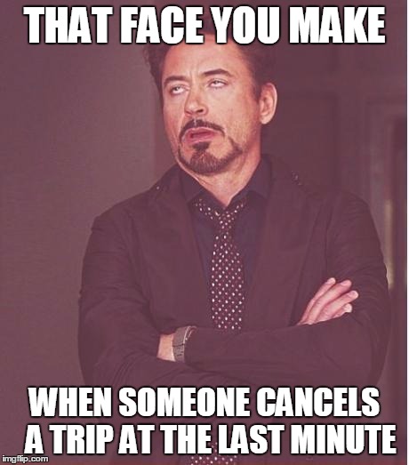 Face You Make Robert Downey Jr | THAT FACE YOU MAKE; WHEN SOMEONE CANCELS  A TRIP AT THE LAST MINUTE | image tagged in memes,face you make robert downey jr,relatable | made w/ Imgflip meme maker