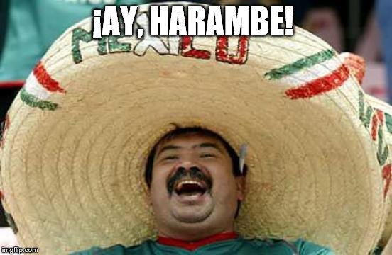 ¡Ay, harambe!  | ¡AY, HARAMBE! | image tagged in happy mexican,memes | made w/ Imgflip meme maker