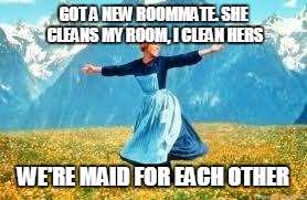 Look At All These | GOT A NEW ROOMMATE. SHE CLEANS MY ROOM, I CLEAN HERS; WE'RE MAID FOR EACH OTHER | image tagged in memes,look at all these | made w/ Imgflip meme maker