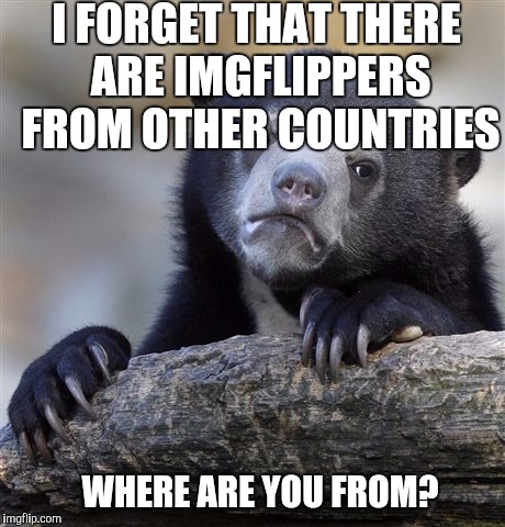 Typical American | I FORGET THAT THERE ARE IMGFLIPPERS FROM OTHER COUNTRIES; WHERE ARE YOU FROM? | image tagged in memes,confession bear | made w/ Imgflip meme maker