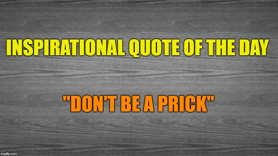 Inspirational Quote of The Day |  INSPIRATIONAL QUOTE OF THE DAY; "DON'T BE A PRICK" | image tagged in don't be a prick,inspirational quote,inspirational,be nice | made w/ Imgflip meme maker