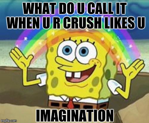 Sponge Bob | WHAT DO U CALL IT WHEN U R CRUSH LIKES U; IMAGINATION | image tagged in sponge bob | made w/ Imgflip meme maker