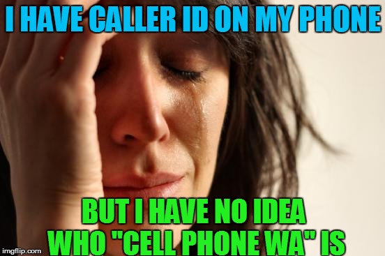 How is it a that a technology can be so useless? | I HAVE CALLER ID ON MY PHONE; BUT I HAVE NO IDEA WHO "CELL PHONE WA" IS | image tagged in memes,first world problems,technology  stuff,cellphone,unbelievable,funny memes | made w/ Imgflip meme maker