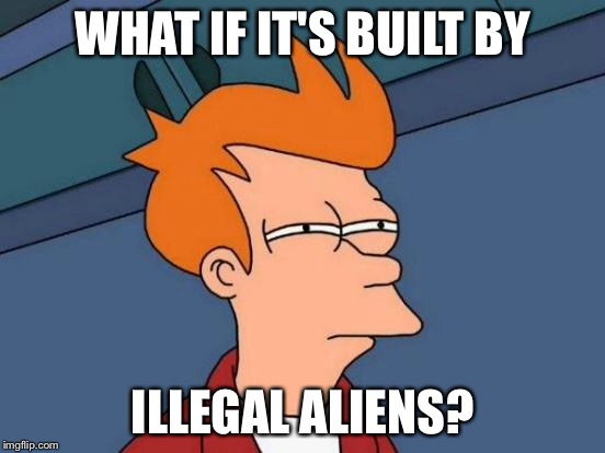 Futurama Fry Meme | WHAT IF IT'S BUILT BY ILLEGAL ALIENS? | image tagged in memes,futurama fry | made w/ Imgflip meme maker