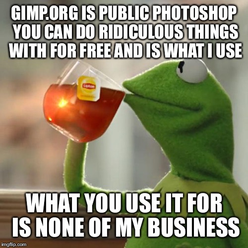 But That's None Of My Business Meme | GIMP.ORG IS PUBLIC PHOTOSHOP YOU CAN DO RIDICULOUS THINGS WITH FOR FREE AND IS WHAT I USE WHAT YOU USE IT FOR IS NONE OF MY BUSINESS | image tagged in memes,but thats none of my business,kermit the frog | made w/ Imgflip meme maker