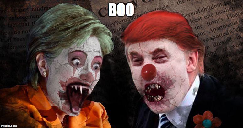 Trump Clinton Hillary Halloween | BOO | image tagged in trump clinton hillary halloween | made w/ Imgflip meme maker