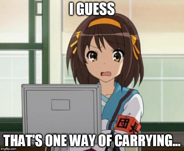 Haruhi Internet disturbed | I GUESS THAT'S ONE WAY OF CARRYING... | image tagged in haruhi internet disturbed | made w/ Imgflip meme maker