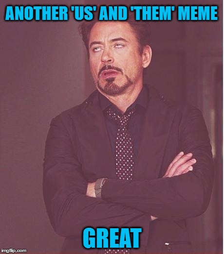 Face You Make Robert Downey Jr Meme | ANOTHER 'US' AND 'THEM' MEME GREAT | image tagged in memes,face you make robert downey jr | made w/ Imgflip meme maker