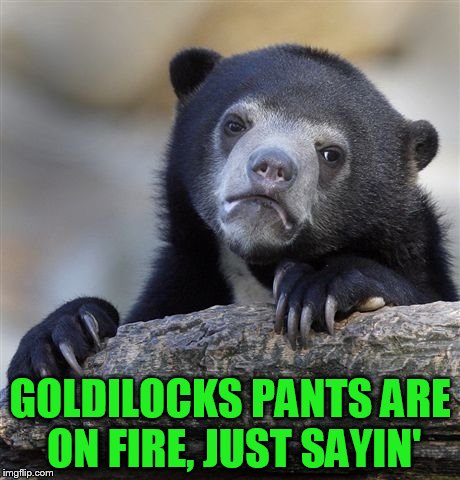 Confession Bear Meme | GOLDILOCKS PANTS ARE ON FIRE, JUST SAYIN' | image tagged in memes,confession bear | made w/ Imgflip meme maker