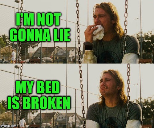 First World Stoner Problems | I'M NOT GONNA LIE; MY BED IS BROKEN | image tagged in memes,first world stoner problems | made w/ Imgflip meme maker