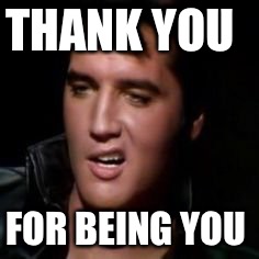 Elvis, thank you |  THANK YOU; FOR BEING YOU | image tagged in elvis thank you | made w/ Imgflip meme maker
