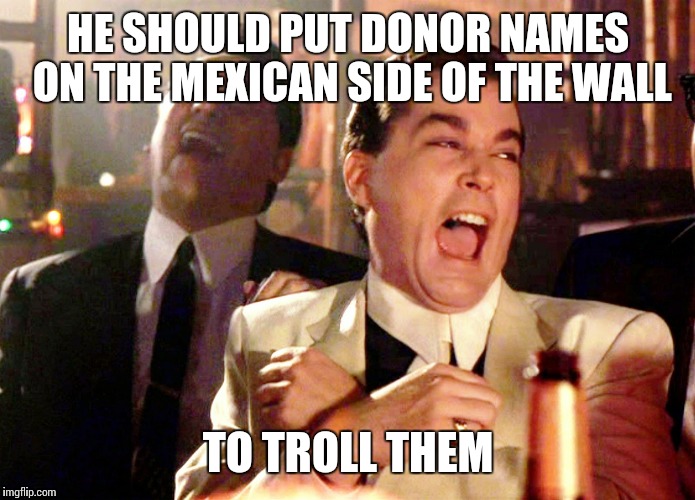 HE SHOULD PUT DONOR NAMES ON THE MEXICAN SIDE OF THE WALL TO TROLL THEM | made w/ Imgflip meme maker