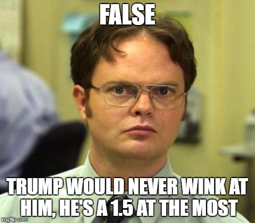 FALSE TRUMP WOULD NEVER WINK AT HIM, HE'S A 1.5 AT THE MOST | made w/ Imgflip meme maker