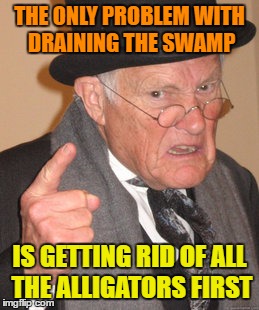 Back In My Day Meme | THE ONLY PROBLEM WITH DRAINING THE SWAMP IS GETTING RID OF ALL THE ALLIGATORS FIRST | image tagged in memes,back in my day | made w/ Imgflip meme maker