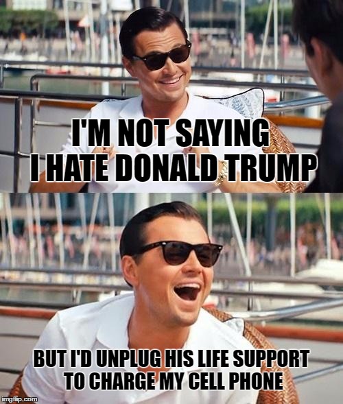 Donald Trump Waste of Space | I'M NOT SAYING I HATE DONALD TRUMP; BUT I'D UNPLUG HIS LIFE SUPPORT TO CHARGE MY CELL PHONE | image tagged in life support,fuck donald trump,waste of space,vote hillary,dump trump | made w/ Imgflip meme maker