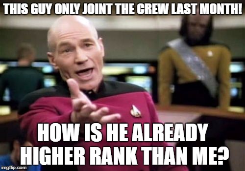 What I feel when a user who joined 09/2016 already has more points than me. | THIS GUY ONLY JOINT THE CREW LAST MONTH! HOW IS HE ALREADY HIGHER RANK THAN ME? | image tagged in memes,picard wtf | made w/ Imgflip meme maker