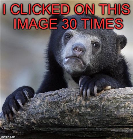 Confession Bear Meme | I CLICKED ON THIS IMAGE 30 TIMES | image tagged in memes,confession bear | made w/ Imgflip meme maker