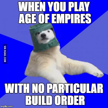 Poorly prepared polar bear | WHEN YOU PLAY AGE OF EMPIRES; WITH NO PARTICULAR BUILD ORDER | image tagged in poorly prepared polar bear | made w/ Imgflip meme maker