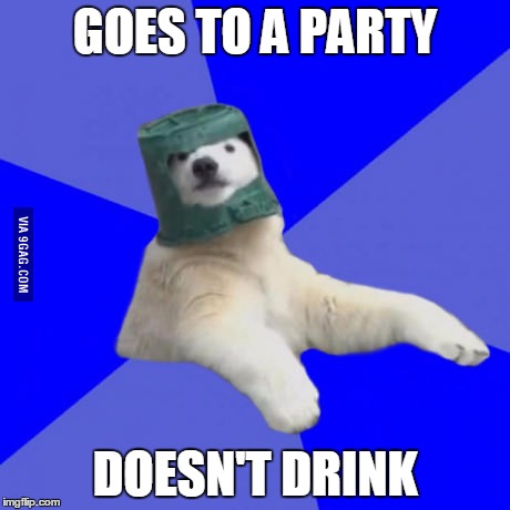 Noob Bear | GOES TO A PARTY; DOESN'T DRINK | image tagged in noob bear | made w/ Imgflip meme maker