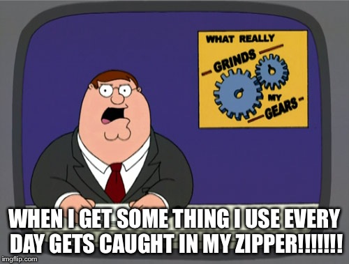 Peter Griffin News Meme | WHEN I GET SOME THING I USE EVERY DAY GETS CAUGHT IN MY ZIPPER!!!!!!! | image tagged in memes,peter griffin news | made w/ Imgflip meme maker