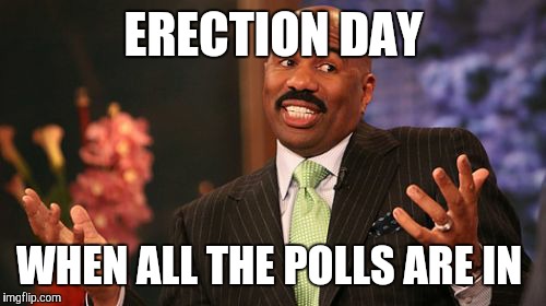 Steve Harvey Meme | ERECTION DAY WHEN ALL THE POLLS ARE IN | image tagged in memes,steve harvey | made w/ Imgflip meme maker