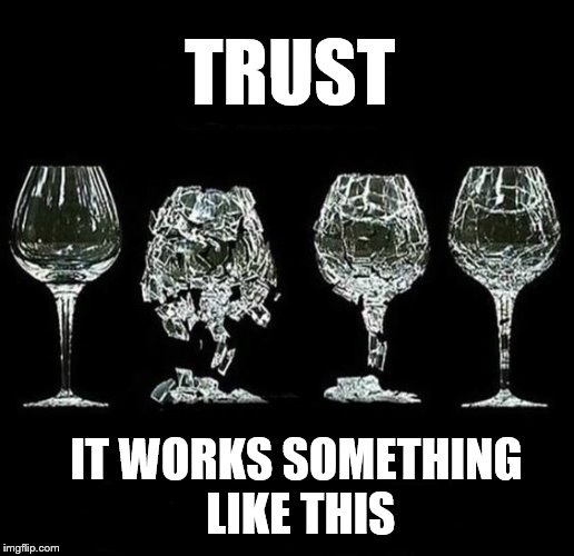 Break it and it'll never be the same | TRUST; IT WORKS SOMETHING LIKE THIS | image tagged in trust issues | made w/ Imgflip meme maker