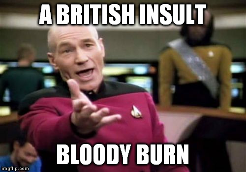 Picard Wtf Meme | A BRITISH INSULT BLOODY BURN | image tagged in memes,picard wtf | made w/ Imgflip meme maker