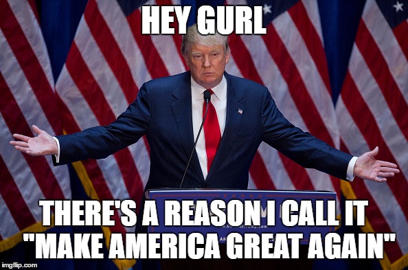 Trump Bruh | HEY GURL THERE'S A REASON I CALL IT  "MAKE AMERICA GREAT AGAIN" | image tagged in trump bruh | made w/ Imgflip meme maker