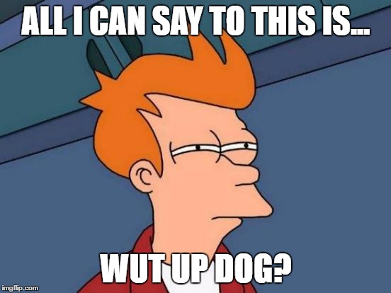 Futurama Fry Meme | ALL I CAN SAY TO THIS IS... WUT UP DOG? | image tagged in memes,futurama fry | made w/ Imgflip meme maker