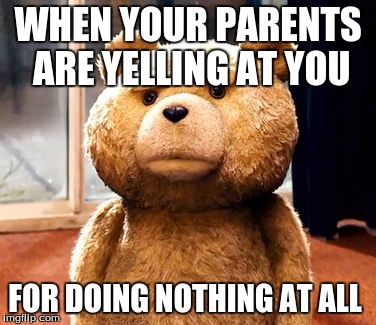 TED | WHEN YOUR PARENTS ARE YELLING AT YOU; FOR DOING NOTHING AT ALL | image tagged in memes,ted | made w/ Imgflip meme maker