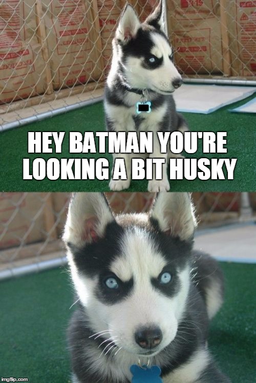 Insanity Puppy Meme | HEY BATMAN YOU'RE LOOKING A BIT HUSKY | image tagged in memes,insanity puppy | made w/ Imgflip meme maker