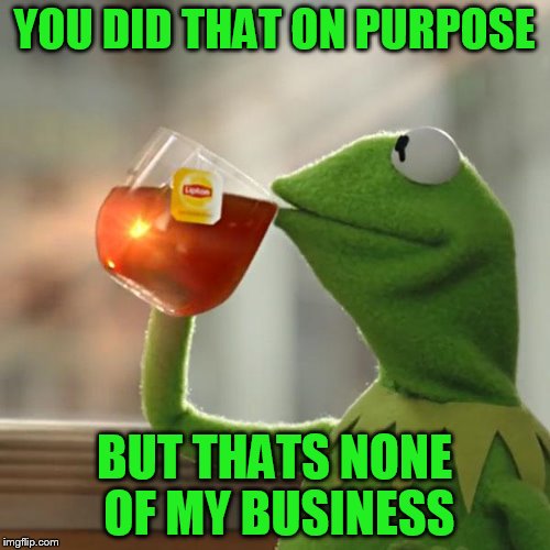 But That's None Of My Business Meme | YOU DID THAT ON PURPOSE BUT THATS NONE OF MY BUSINESS | image tagged in memes,but thats none of my business,kermit the frog | made w/ Imgflip meme maker