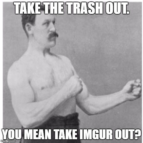 Overly Manly Man | TAKE THE TRASH OUT. YOU MEAN TAKE IMGUR OUT? | image tagged in memes,overly manly man | made w/ Imgflip meme maker