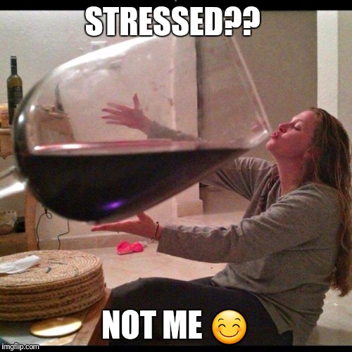 Wine Drinker | STRESSED?? NOT ME 😊 | image tagged in wine drinker | made w/ Imgflip meme maker