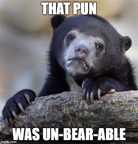 Confession Bear Meme | THAT PUN WAS UN-BEAR-ABLE | image tagged in memes,confession bear | made w/ Imgflip meme maker