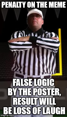 Referee | PENALTY ON THE MEME FALSE LOGIC BY THE POSTER, RESULT WILL BE LOSS OF LAUGH | image tagged in referee | made w/ Imgflip meme maker