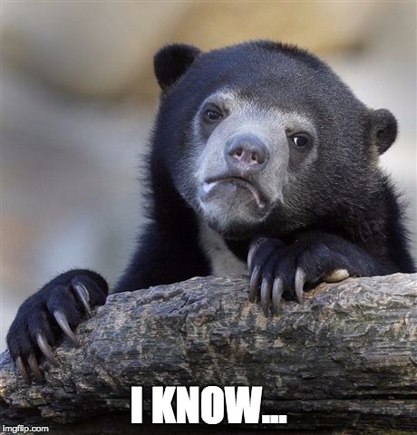 Confession Bear Meme | I KNOW... | image tagged in memes,confession bear | made w/ Imgflip meme maker