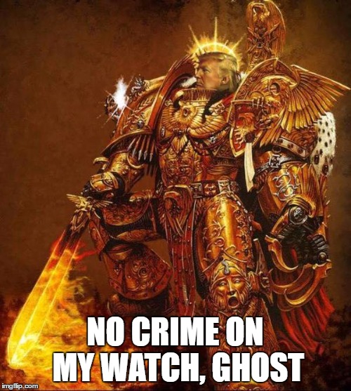 NO CRIME ON MY WATCH, GHOST | image tagged in trump flame warrior | made w/ Imgflip meme maker