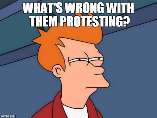 Futurama Fry Meme | WHAT'S WRONG WITH THEM PROTESTING? | image tagged in memes,futurama fry | made w/ Imgflip meme maker