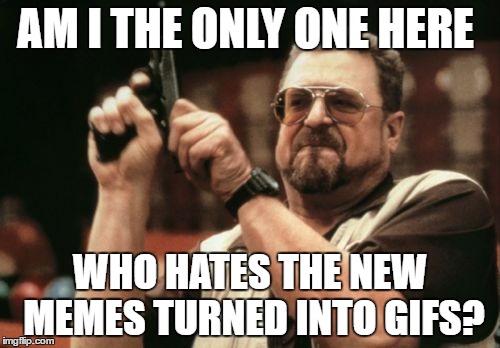Am I The Only One Around Here | AM I THE ONLY ONE HERE; WHO HATES THE NEW MEMES TURNED INTO GIFS? | image tagged in memes,am i the only one around here | made w/ Imgflip meme maker