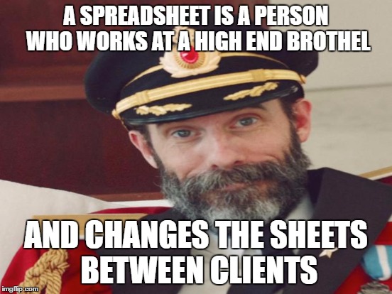 A SPREADSHEET IS A PERSON WHO WORKS AT A HIGH END BROTHEL AND CHANGES THE SHEETS BETWEEN CLIENTS | made w/ Imgflip meme maker