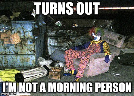 Just sayin | TURNS OUT; I'M NOT A MORNING PERSON | image tagged in tired | made w/ Imgflip meme maker