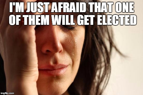 First World Problems | I'M JUST AFRAID THAT ONE OF THEM WILL GET ELECTED | image tagged in memes,first world problems | made w/ Imgflip meme maker