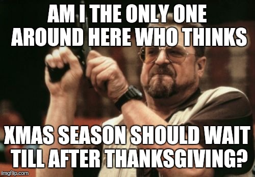 Am I The Only One Around Here | AM I THE ONLY ONE AROUND HERE WHO THINKS; XMAS SEASON SHOULD WAIT TILL AFTER THANKSGIVING? | image tagged in memes,am i the only one around here | made w/ Imgflip meme maker