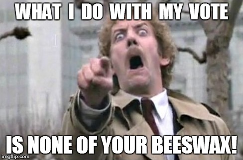 WHAT  I  DO  WITH  MY  VOTE IS NONE OF YOUR BEESWAX! | made w/ Imgflip meme maker